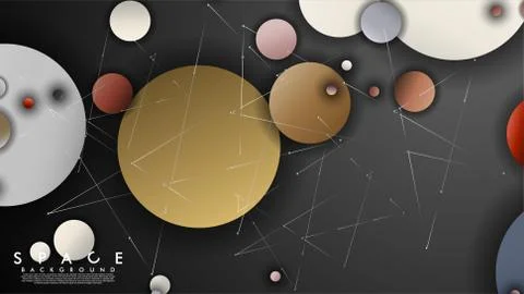 Background of Flat Space with planets and stars. Vector illustration of galax Illustrazione stock