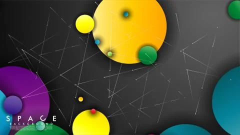 Background of Flat Space with planets and stars. Vector illustration of galax Illustrazione stock
