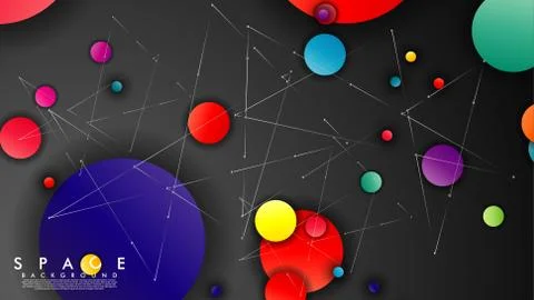 Background of Flat Space with planets and stars. Vector illustration of galax Stockillustratie