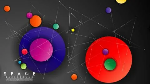 Background of Flat Space with planets and stars. Vector illustration of galax Stock Illustration