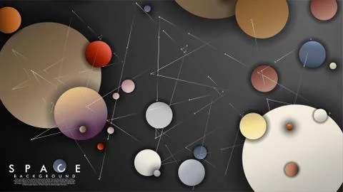 Background of Flat Space with planets and stars. Vector illustration of galax Stock Illustration
