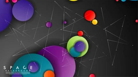 Background of Flat Space with planets and stars. Vector illustration of galax Illustrazione stock