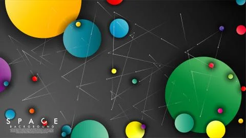Background of Flat Space with planets and stars. Vector illustration of galax Stockillustratie