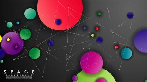 Background of Flat Space with planets and stars. Vector illustration of galax 스톡 일러스트