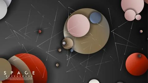 Background of Flat Space with planets and stars. Vector illustration of galax Stock Illustration