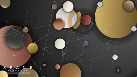 Background of Flat Space with planets and stars. Vector illustration of galax Stock Illustration