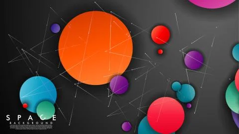 Background of Flat Space with planets and stars. Vector illustration of galax Illustrazione stock