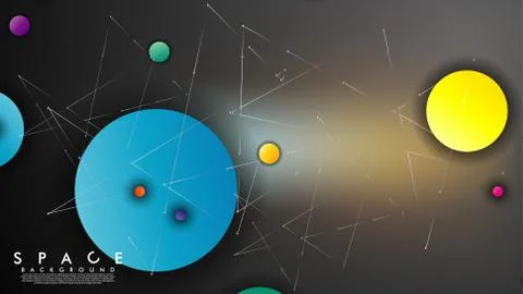 Background of Flat Space with planets and stars. Vector illustration of galax Stockillustratie