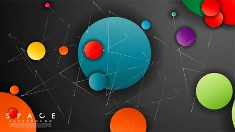 Background of Flat Space with planets and stars. Vector illustration of galax Stock Illustration