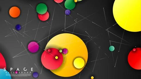 Background of Flat Space with planets and stars. Vector illustration of galax Stockillustratie