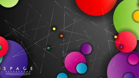 Background of Flat Space with planets and stars. Vector illustration of galax Stock Illustration