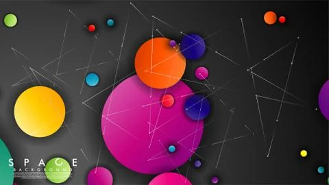 Background of Flat Space with planets and stars. Vector illustration of galax Stock Illustration