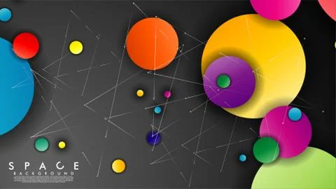 Background of Flat Space with planets and stars. Vector illustration of galax Stockillustratie