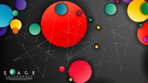 Background of Flat Space with planets and stars. Vector illustration of galax Stockillustratie