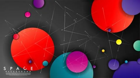 Background of Flat Space with planets and stars. Vector illustration of galax イラスト素材