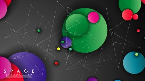 Background of Flat Space with planets and stars. Vector illustration of galax Stock Illustration