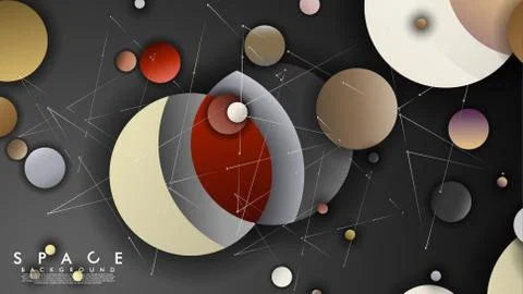 Background of Flat Space with planets and stars. Vector illustration of galax Stock Illustration
