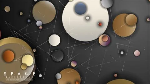 Background of Flat Space with planets and stars. Vector illustration of galax Stock Illustration
