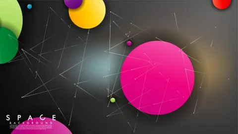 Background of Flat Space with planets and stars. Vector illustration of galax Stock Illustration