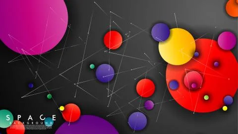 Background of Flat Space with planets and stars. Vector illustration of galax Stock Illustration