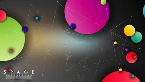 Background of Flat Space with planets and stars. Vector illustration of galax Stock Illustration