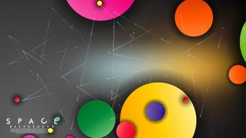 Background of Flat Space with planets and stars. Vector illustration of galax Stockillustratie
