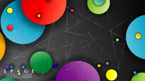 Background of Flat Space with planets and stars. Vector illustration of galax Illustrazione stock