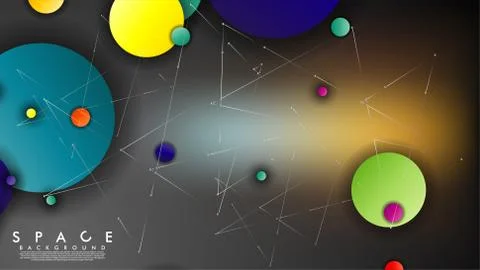 Background of Flat Space with planets and stars. Vector illustration of galax Stock Illustration