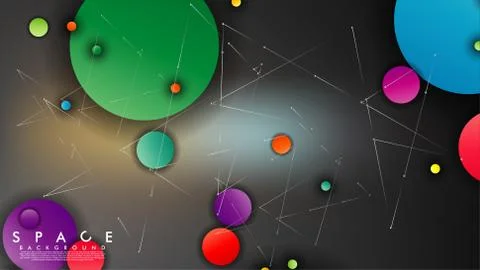 Background of Flat Space with planets and stars. Vector illustration of galax 스톡 일러스트