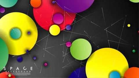 Background of Flat Space with planets and stars. Vector illustration of galax Stockillustratie