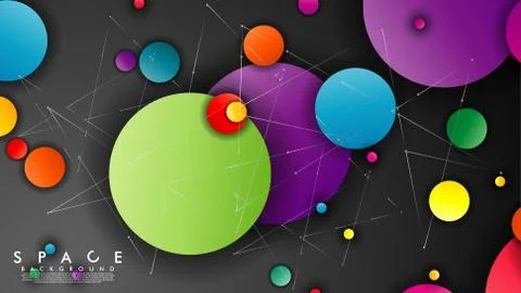 Background of Flat Space with planets and stars. Vector illustration of galax 스톡 일러스트
