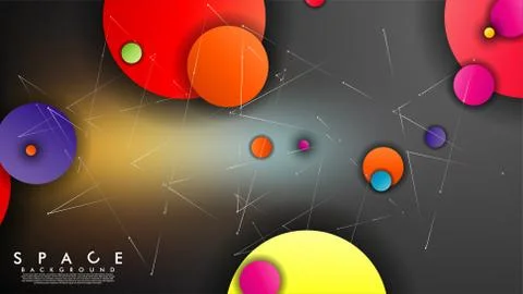 Background of Flat Space with planets and stars. Vector illustration of galax Illustrazione stock