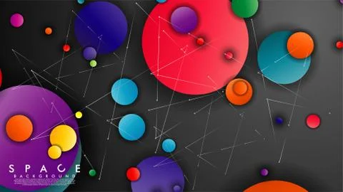 Background of Flat Space with planets and stars. Vector illustration of galax Stockillustratie