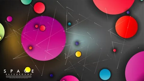 Background of Flat Space with planets and stars. Vector illustration of galax Stockillustratie