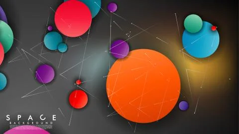 Background of Flat Space with planets and stars. Vector illustration of galax Stock Illustration