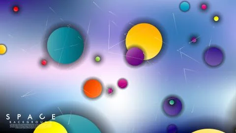 Background of Flat Space with planets and stars. Vector illustration of galax Stock Illustration