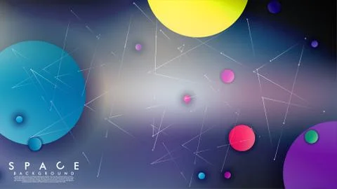 Background of Flat Space with planets and stars. Vector illustration of galax Stock Illustration