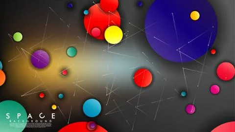 Background of Flat Space with planets and stars. Vector illustration of galax Stock Illustration
