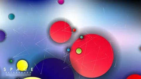 Background of Flat Space with planets and stars. Vector illustration of galax Stock Illustration