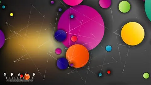 Background of Flat Space with planets and stars. Vector illustration of galax Illustrazione stock