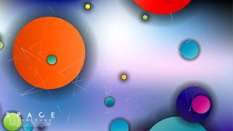 Background of Flat Space with planets and stars. Vector illustration of galax Stock Illustration
