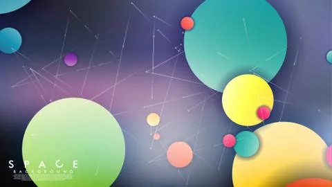 Background of Flat Space with planets and stars. Vector illustration of galax Illustrazione stock