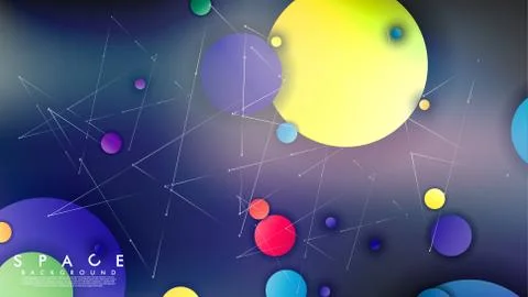 Background of Flat Space with planets and stars. Vector illustration of galax Stock Illustration