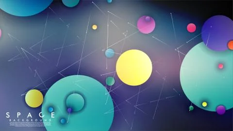 Background of Flat Space with planets and stars. Vector illustration of galax Stockillustratie