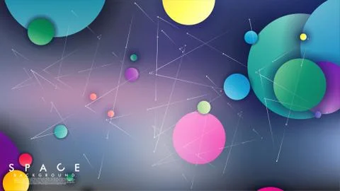 Background of Flat Space with planets and stars. Vector illustration of galax Stock Illustration