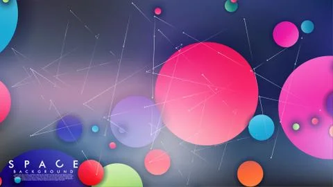 Background of Flat Space with planets and stars. Vector illustration of galax Stockillustratie