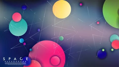Background of Flat Space with planets and stars. Vector illustration of galax Illustrazione stock