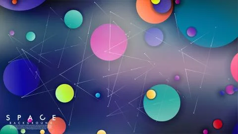 Background of Flat Space with planets and stars. Vector illustration of galax Stock Illustration