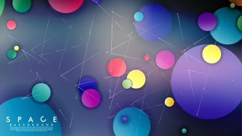 Background of Flat Space with planets and stars. Vector illustration of galax Stock Illustration