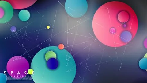 Background of Flat Space with planets and stars. Vector illustration of galax Stockillustratie